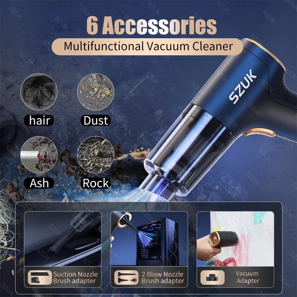SZUK 98000PA Car Vacuum Cleaner Mini Powerful Cleaning Machine Strong Suction Handheld for Car  Wireless Portable Home Appliance.