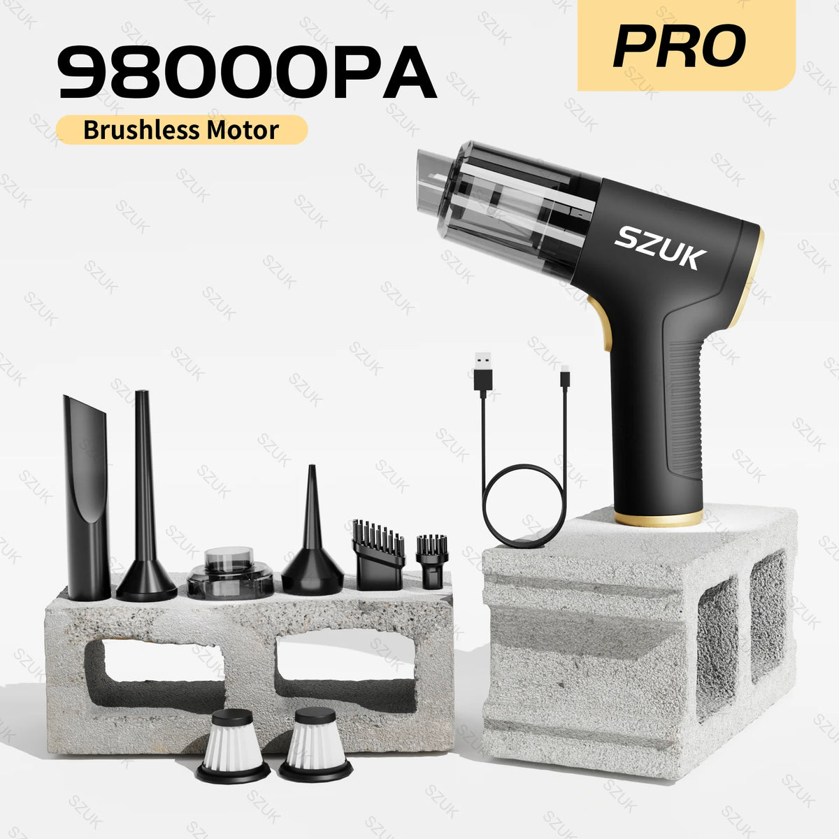 SZUK 98000PA Car Vacuum Cleaner Mini Powerful Cleaning Machine Strong Suction Handheld for Car  Wireless Portable Home Appliance.