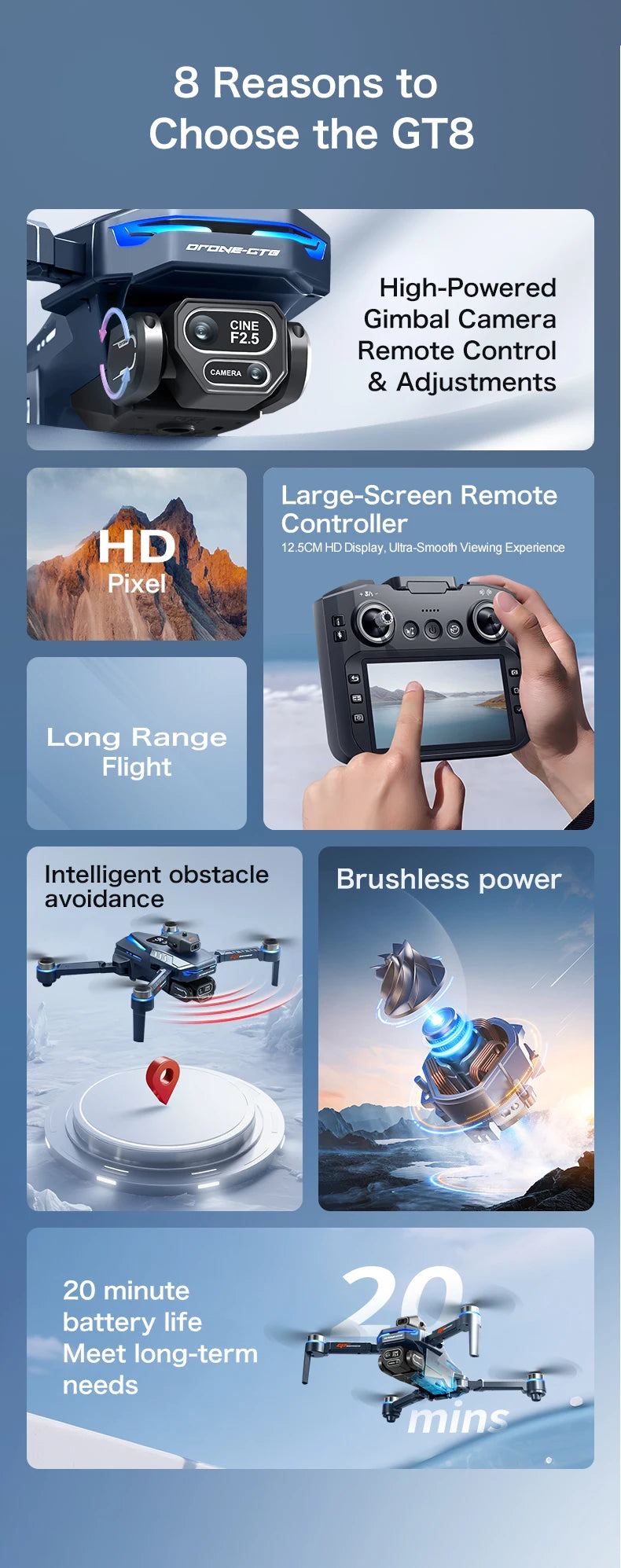 GT8 PRO 4K Drone - 4.3" Screen | GPS Obstacle Avoidance | 8K Dual Camera