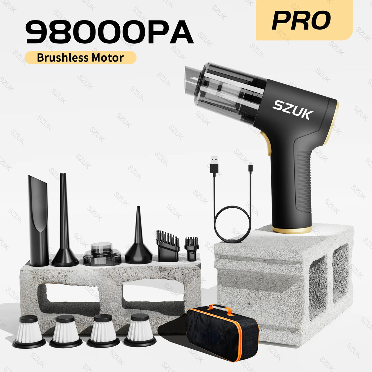 SZUK 98000PA Car Vacuum Cleaner Mini Powerful Cleaning Machine Strong Suction Handheld for Car  Wireless Portable Home Appliance.